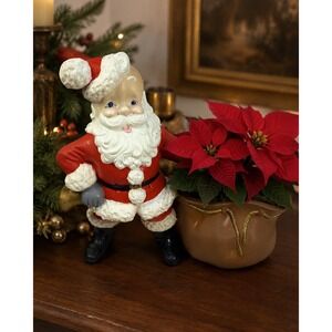 Vtg 1970s Atlantic Mold Ceramic Santa Claus Planter with Toy Bag Bell Christmas